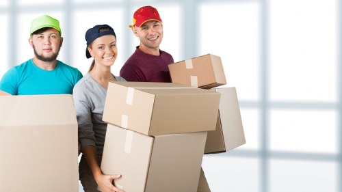 Removal van and packed boxes for a local move in Stockwell